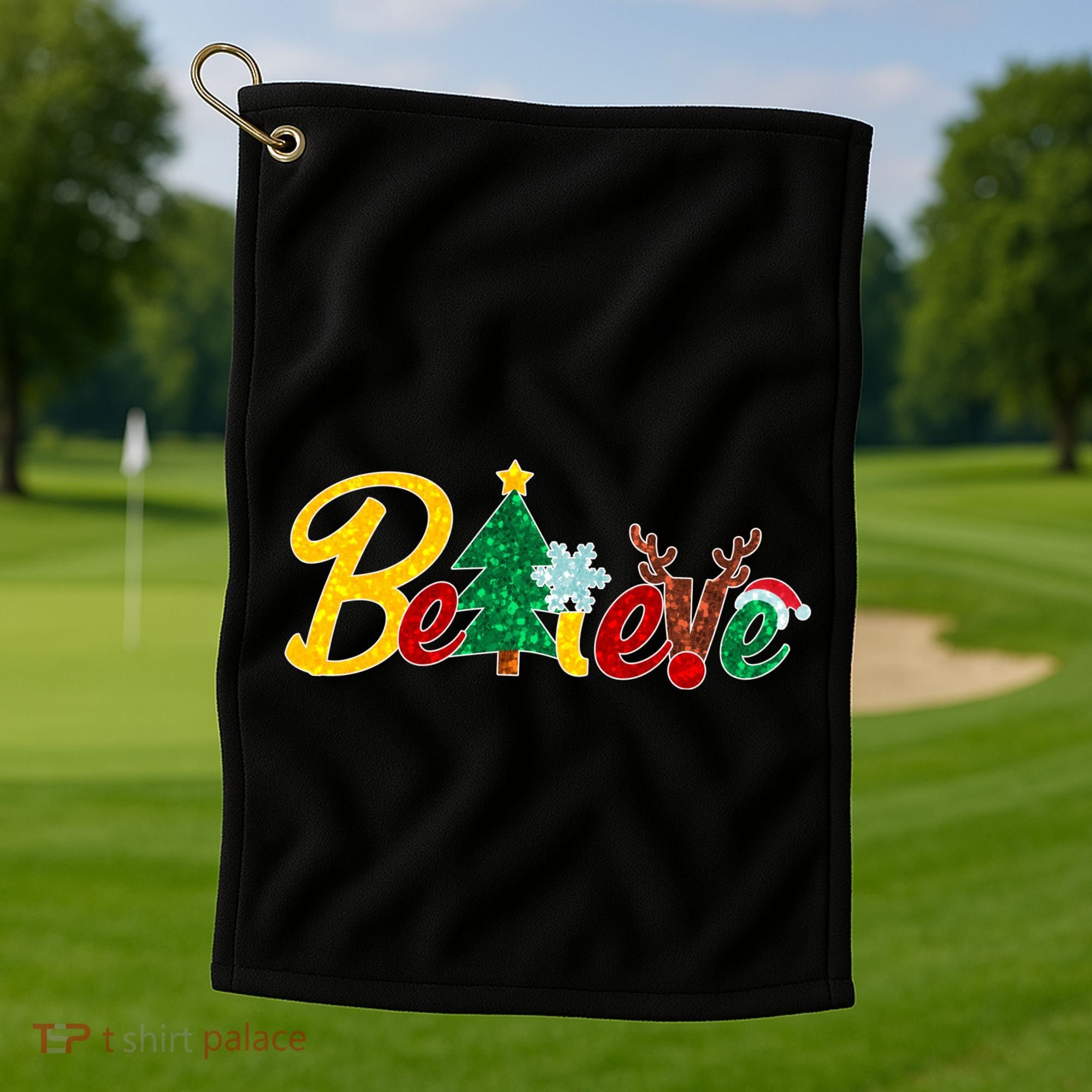 Cute Festive Christmas Believe  Golf Towel