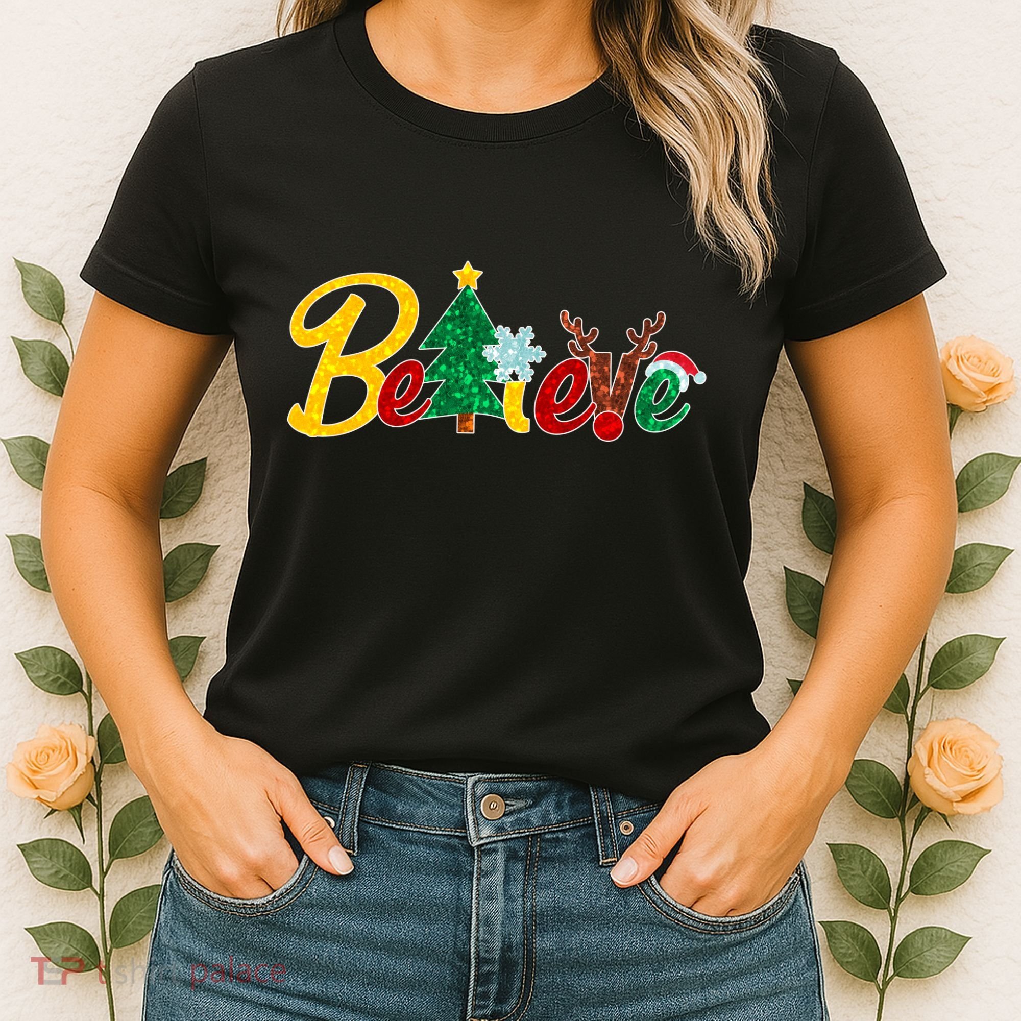 Cute Festive Christmas Believe  Women's T-Shirt