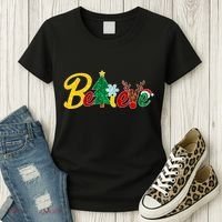 Cute Festive Christmas Believe  Women's T-Shirt thumb 3
