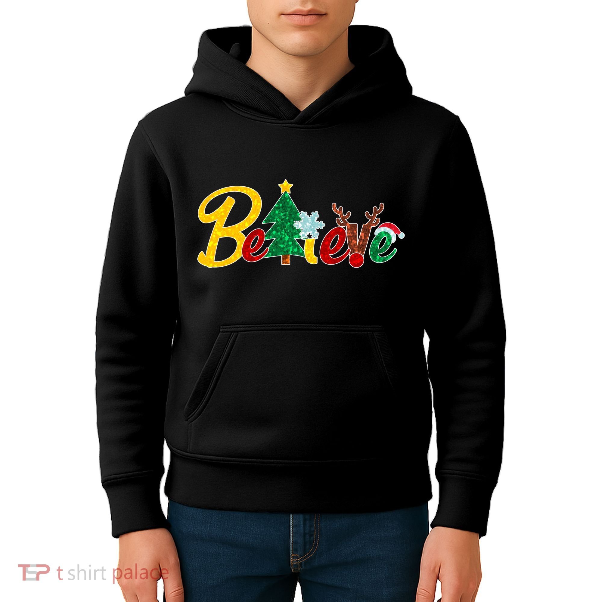 Cute Festive Christmas Believe  Kids Hoodie