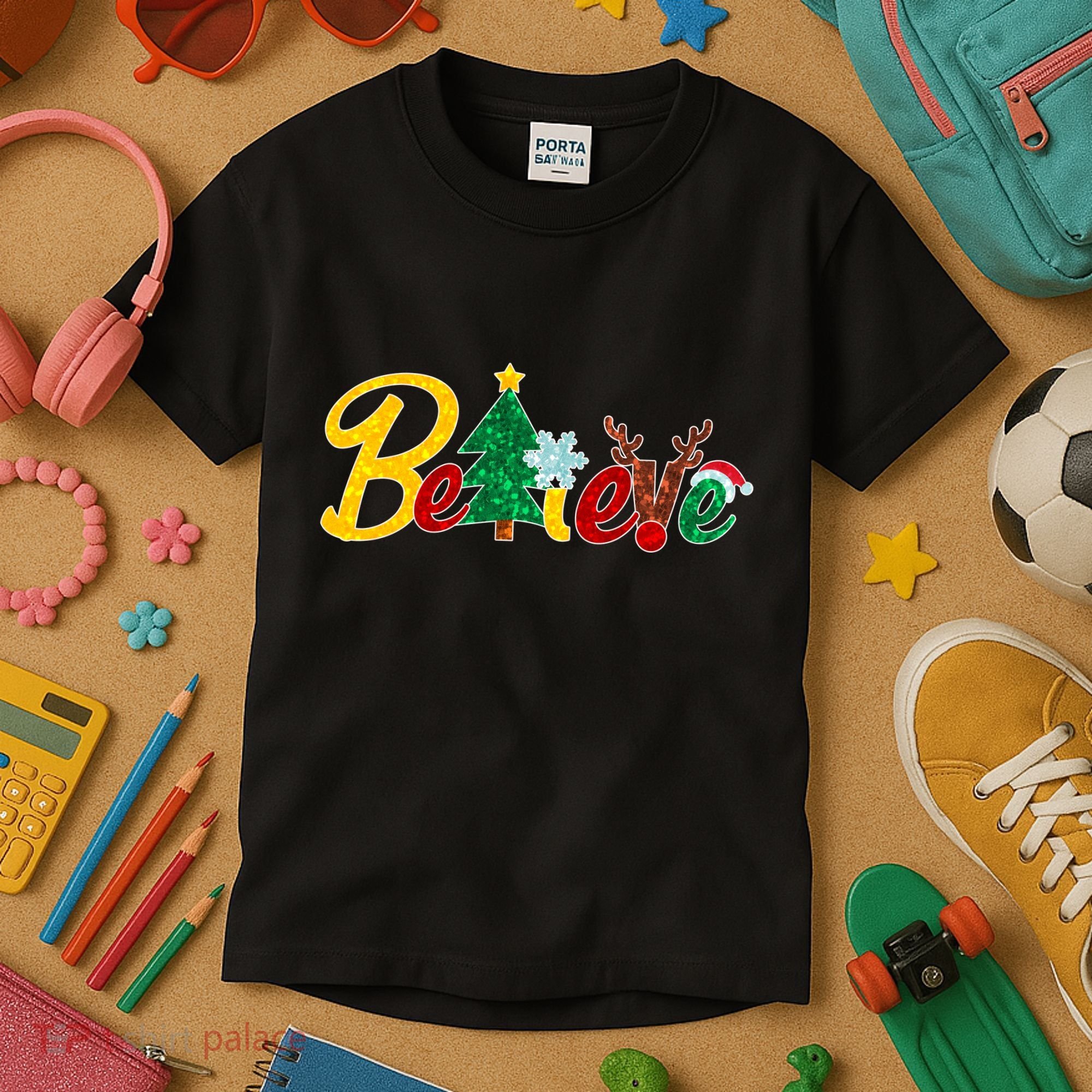 Cute Festive Christmas Believe  Kids T-Shirt