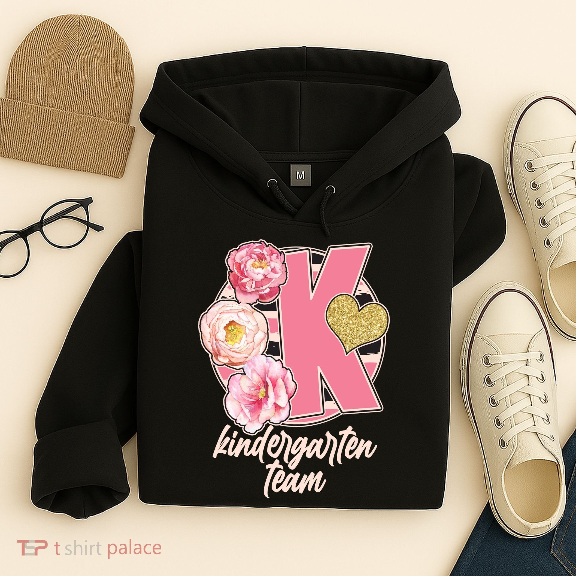 Cute Floral Glam Kindergarten Team Hoodie