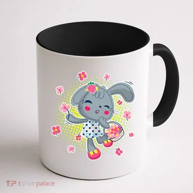 Cute Flower Easter Bunny Coffee Mug back