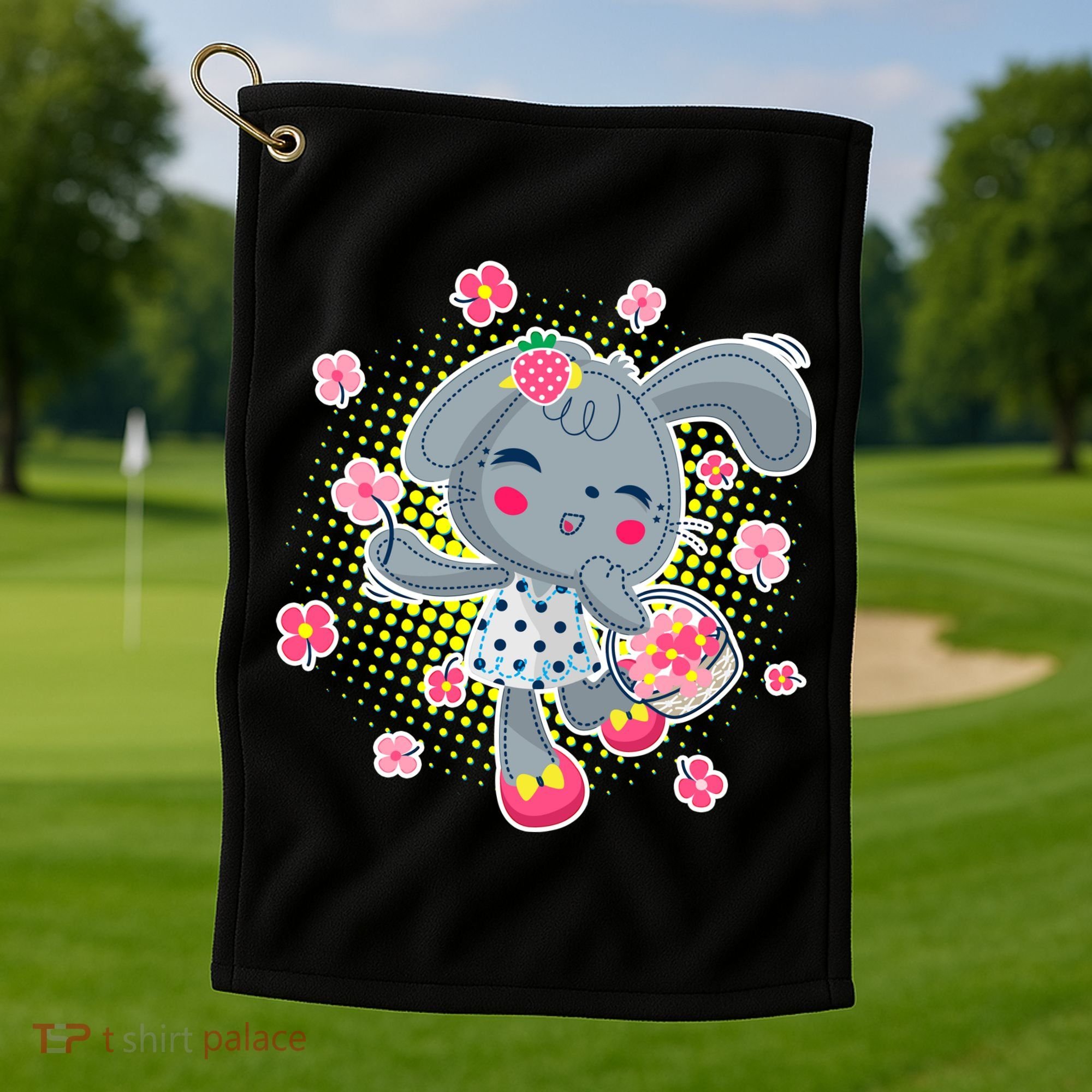 Cute Flower Easter Bunny Golf Towel