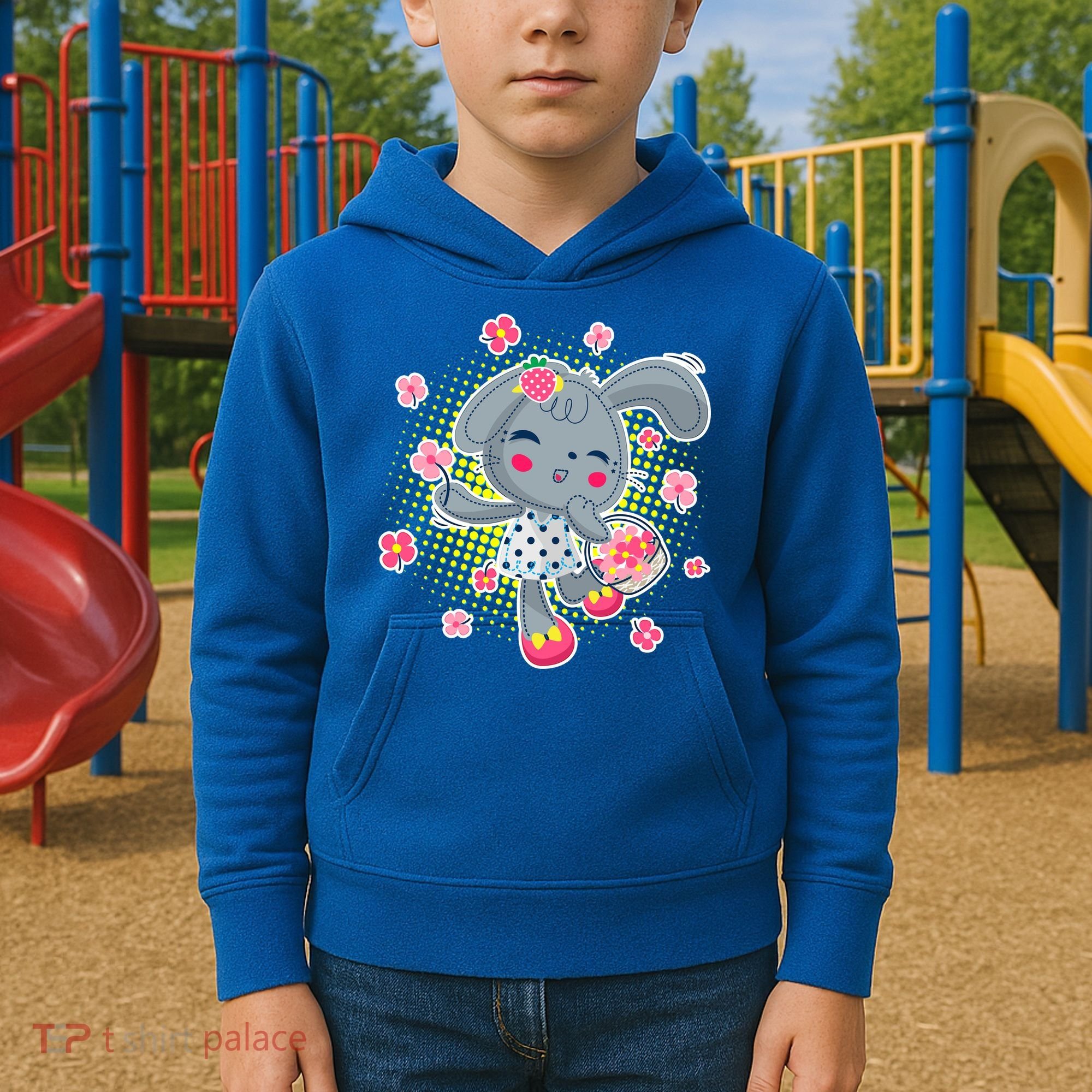Cute Flower Easter Bunny Kids Hoodie