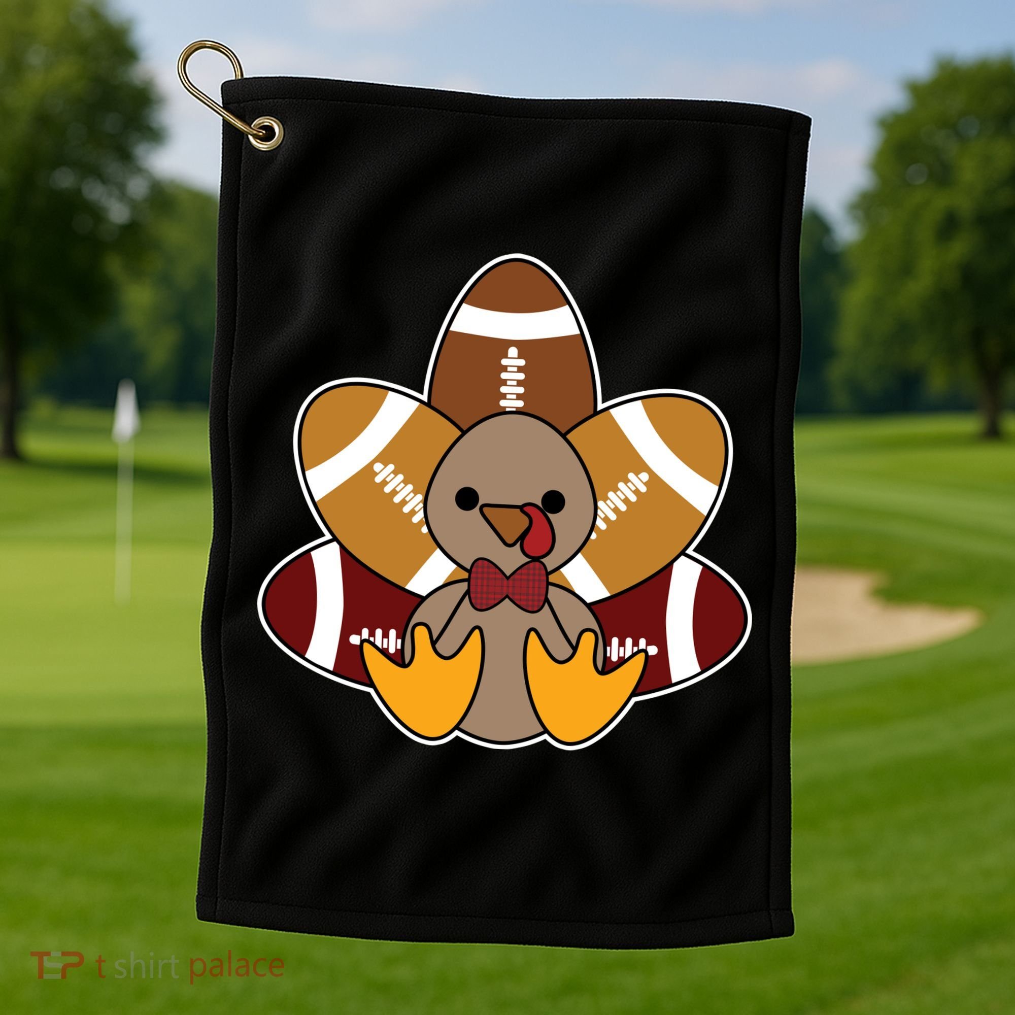 Cute Football Turkey Thanksgiving Golf Towel