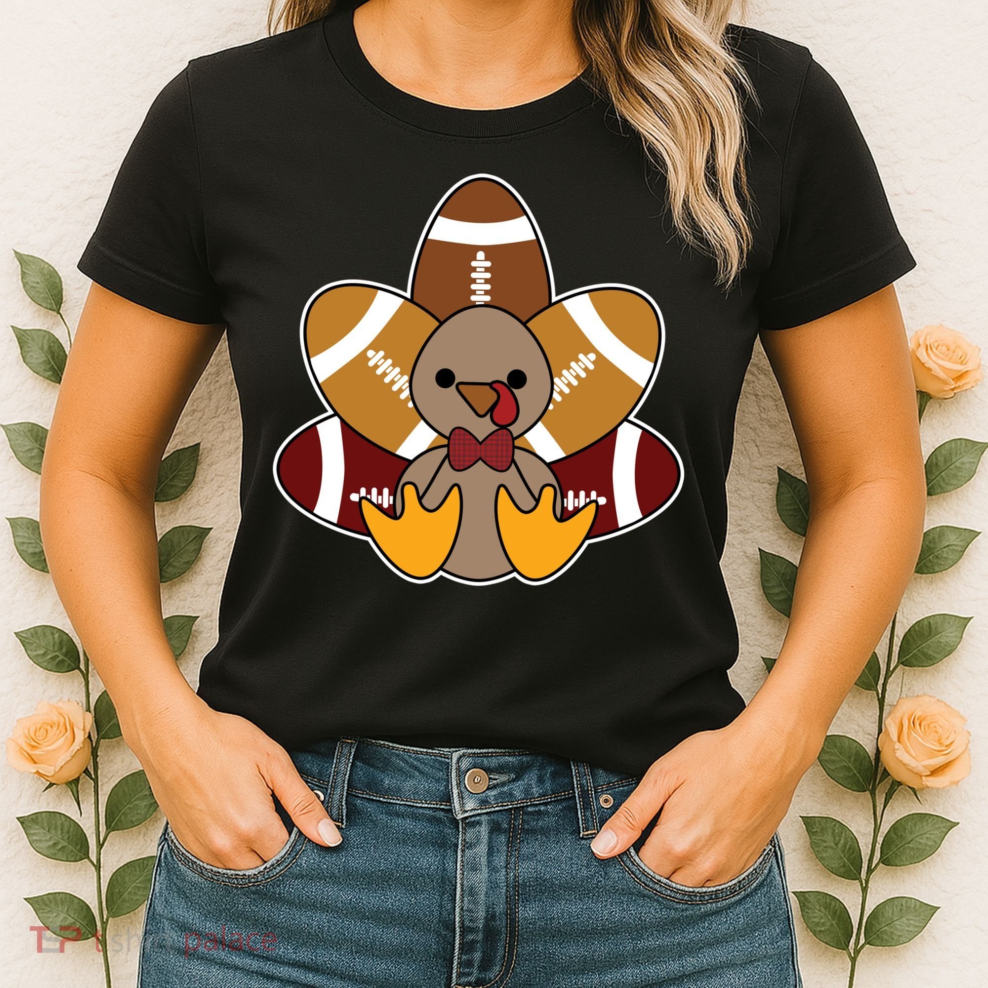 Cute Football Turkey Thanksgiving Women's T-Shirt