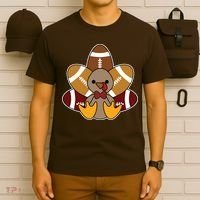 Cute Football Turkey Thanksgiving T-Shirt thumb 6