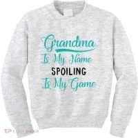 Cute Funny Grandma Is My Name Spoiling Is My Game Kids Sweatshirt thumb 0