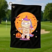 Cute Funny Halloween Unicorn Mummy Golf Towel thumb 1