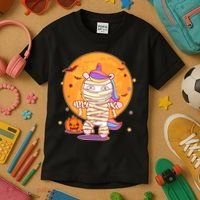 Cute Funny Halloween Unicorn Mummy Kids T-Shirt thumb 3