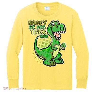 Cute Funny Happy St Pat-Trex Day Kids Long Sleeve Shirt