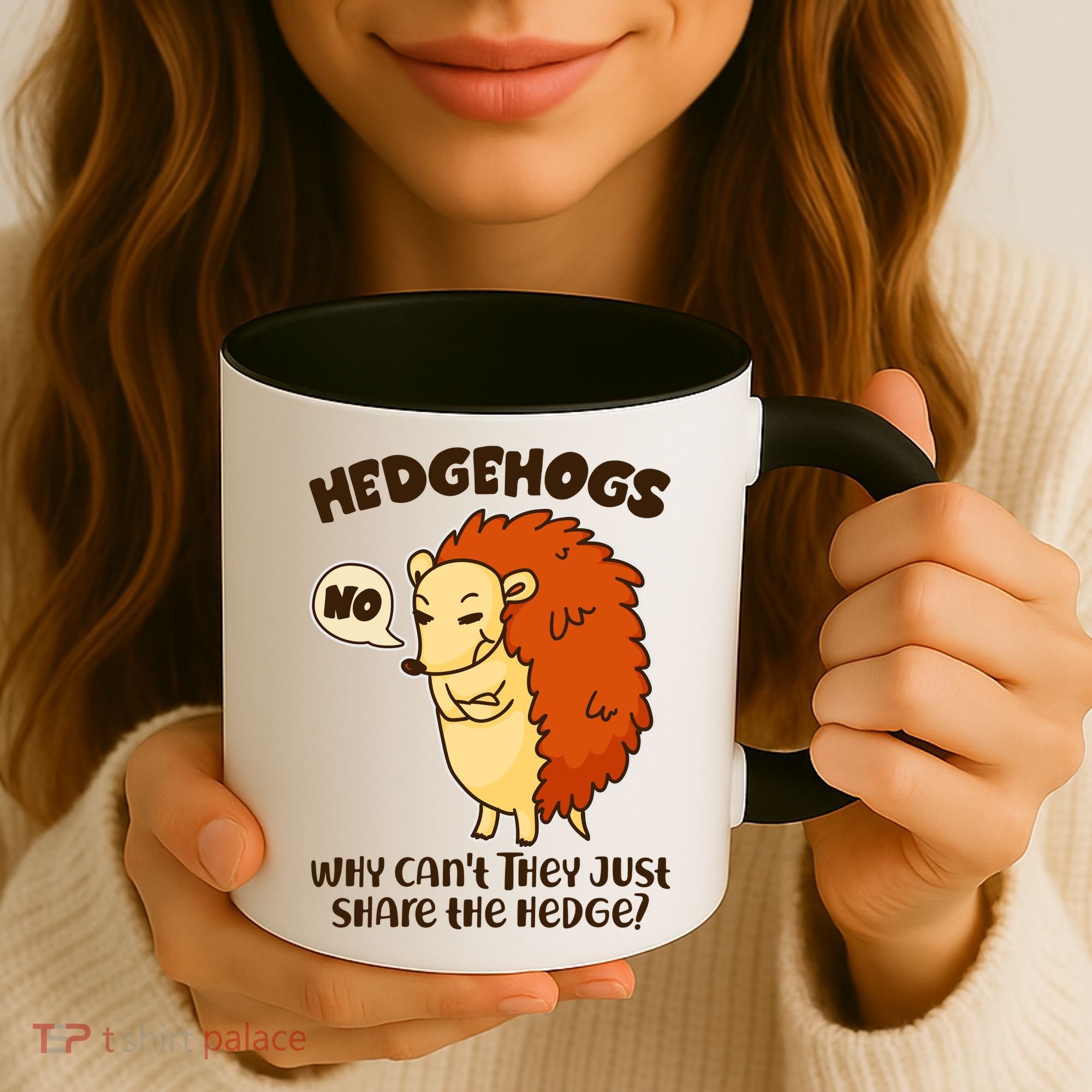 Cute Funny Hedgehogs Why Can't They Just Share the Hedge? Coffee Mug
