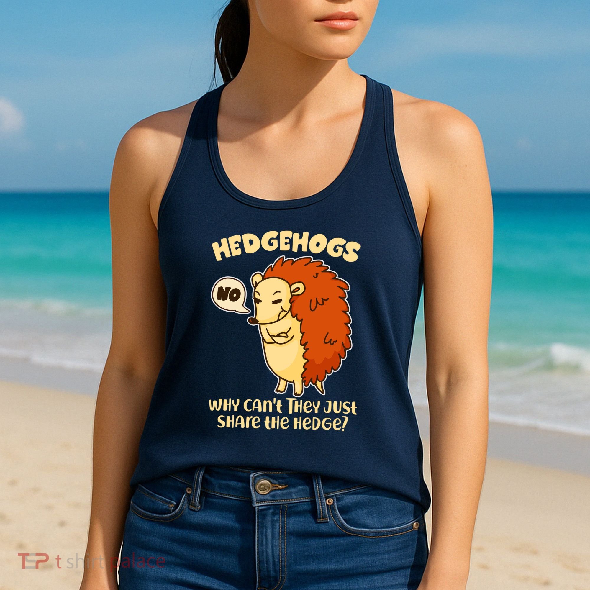 Cute Funny Hedgehogs Why Can't They Just Share the Hedge? Women's Tank Top