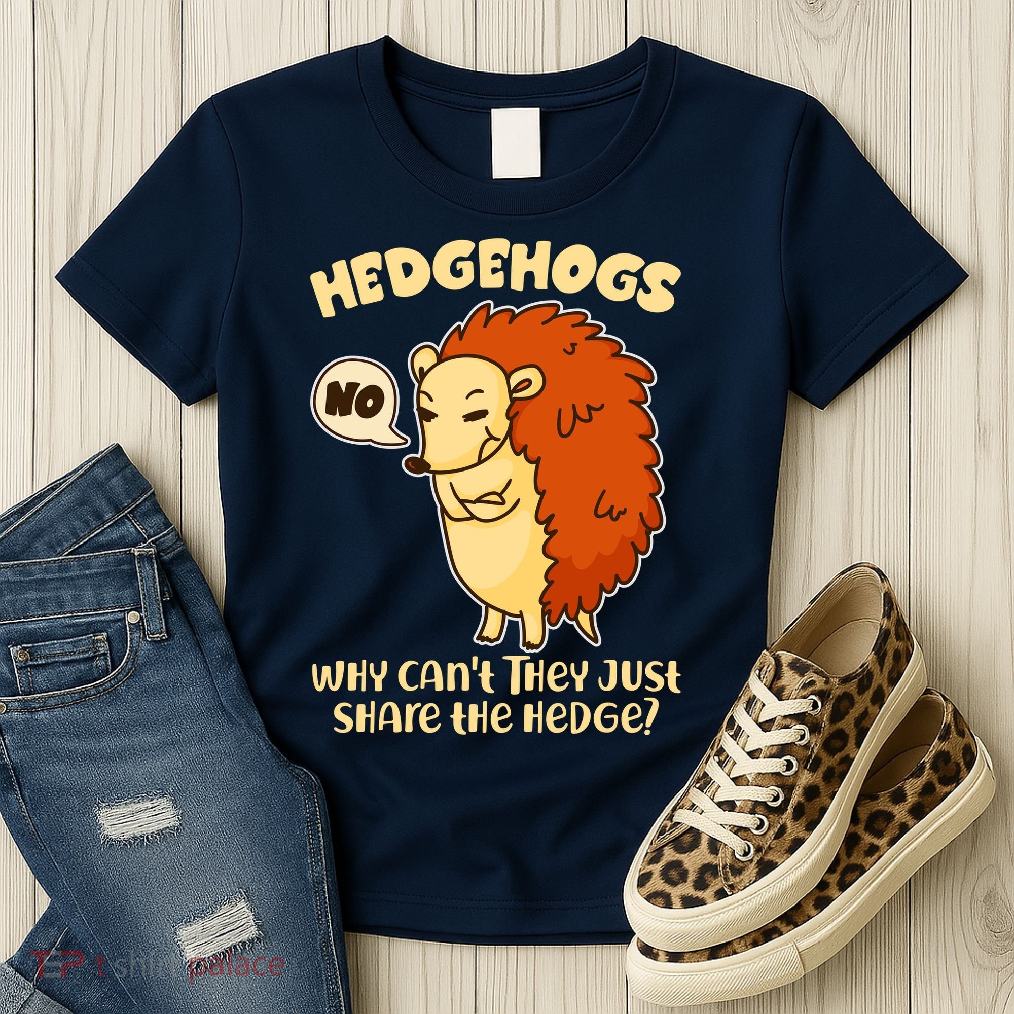 Cute Funny Hedgehogs Why Can't They Just Share the Hedge? Women's T-Shirt