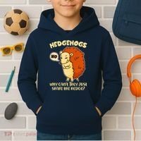 Cute Funny Hedgehogs Why Can't They Just Share the Hedge? Kids Hoodie thumb 2