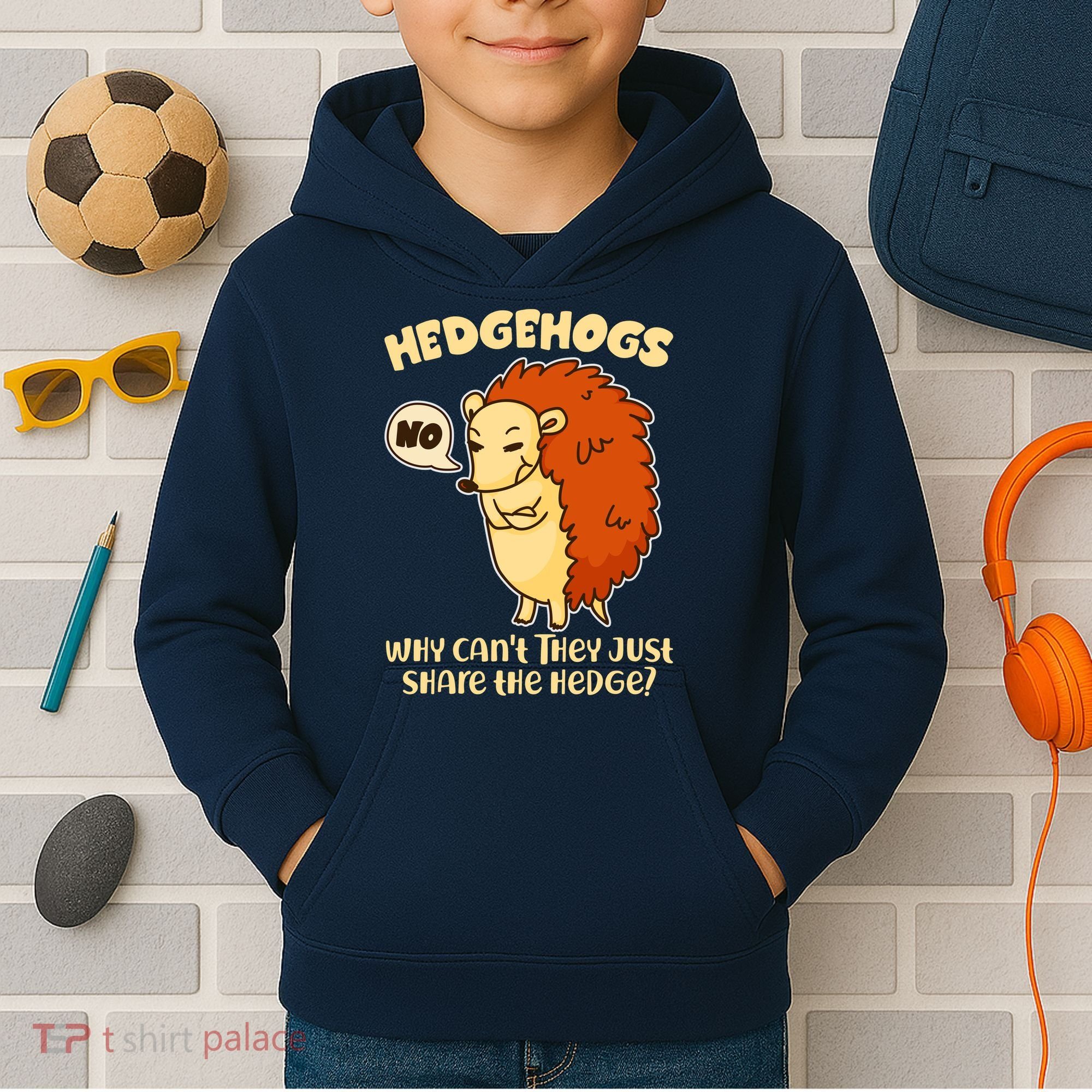 Cute Funny Hedgehogs Why Can't They Just Share the Hedge? Kids Hoodie