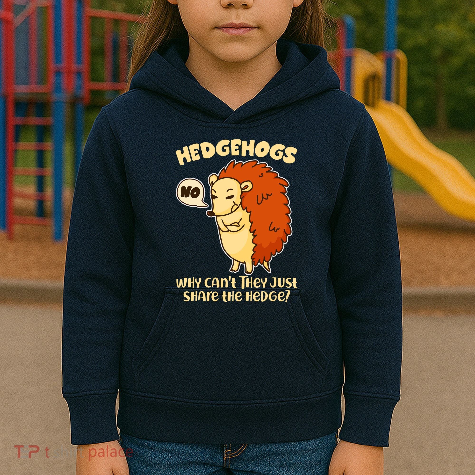 Cute Funny Hedgehogs Why Can't They Just Share the Hedge? Kids Hoodie