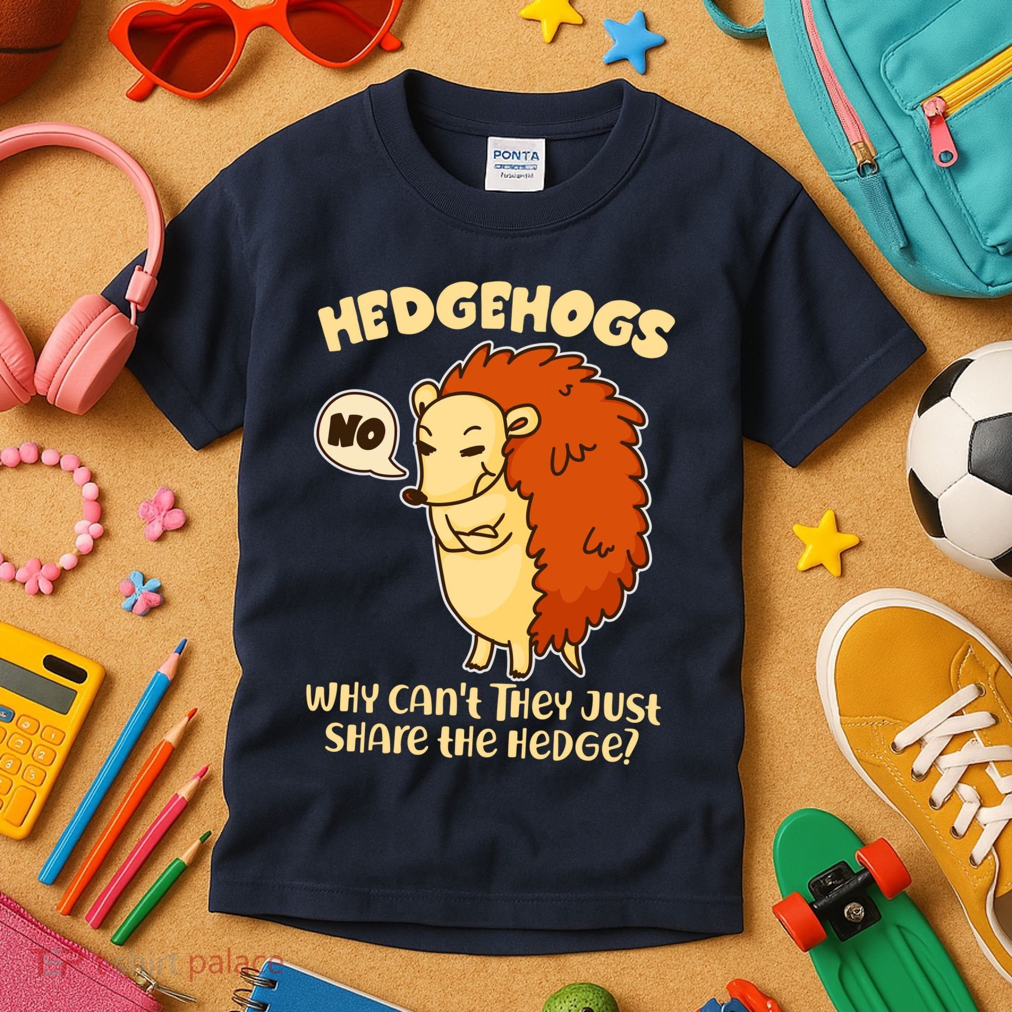 Cute Funny Hedgehogs Why Can't They Just Share the Hedge? Kids T-Shirt