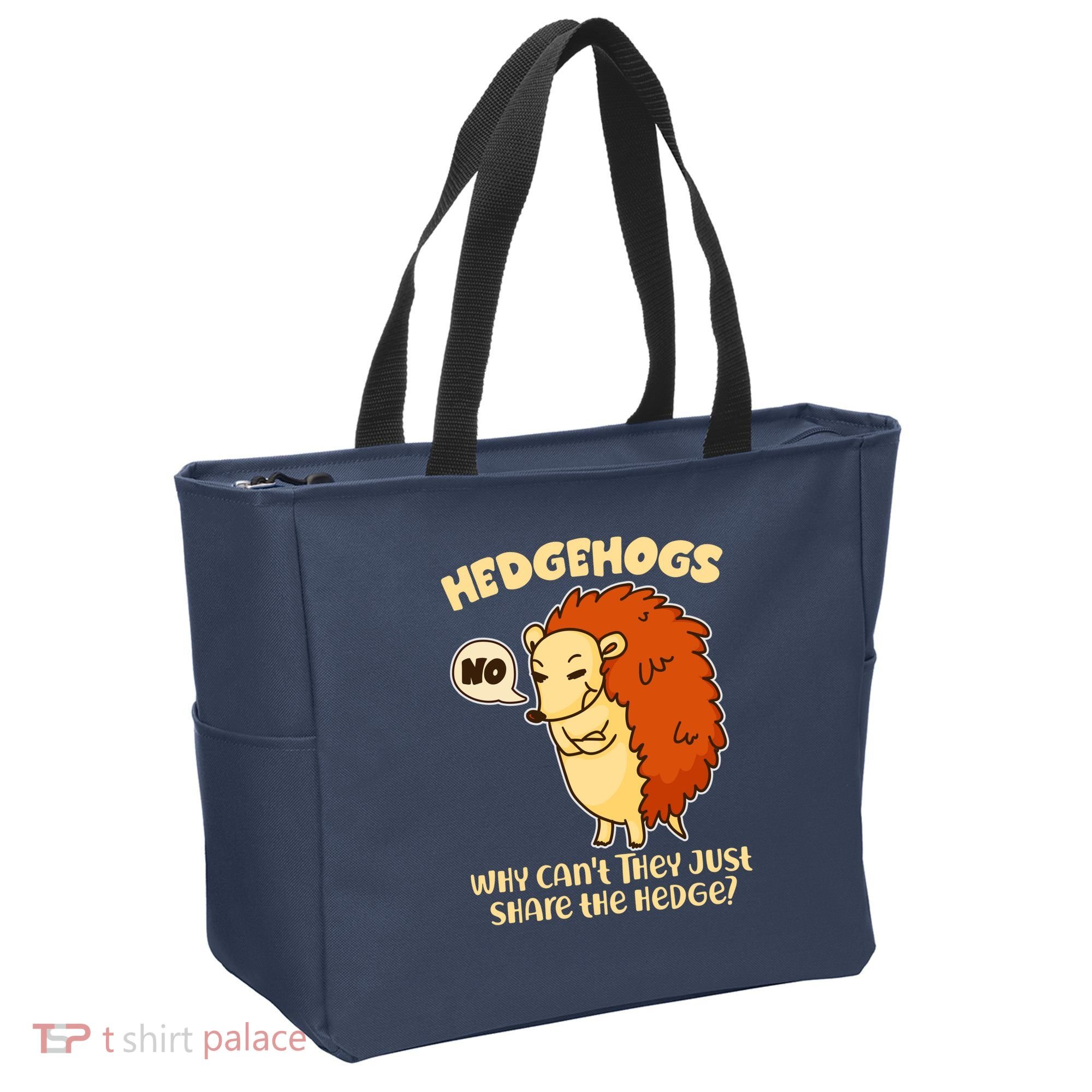 Cute Funny Hedgehogs Why Can't They Just Share the Hedge? Tote Bag