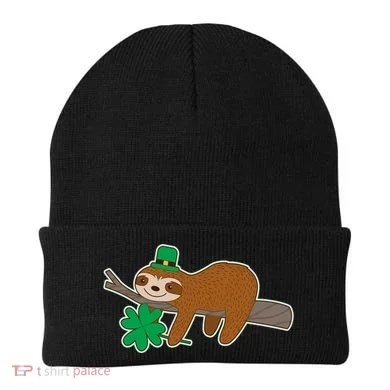 Cute Funny St Patrick's Day Sloth Beanie