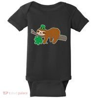 Cute Funny St Patrick's Day Sloth Baby Bodysuit thumb 0