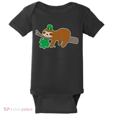 Cute Funny St Patrick's Day Sloth Baby Bodysuit