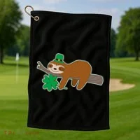 Cute Funny St Patrick's Day Sloth Golf Towel thumb 1