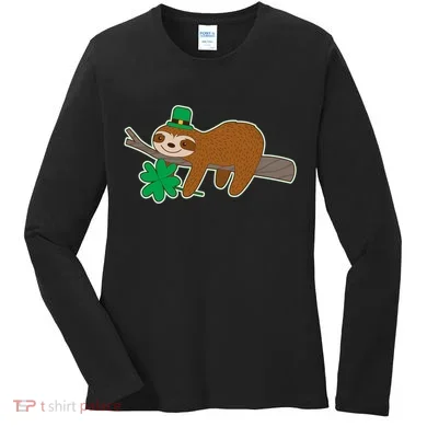 Cute Funny St Patrick's Day Sloth Women's Long Sleeve Shirt