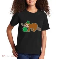 Cute Funny St Patrick's Day Sloth Kids T-Shirt thumb 2