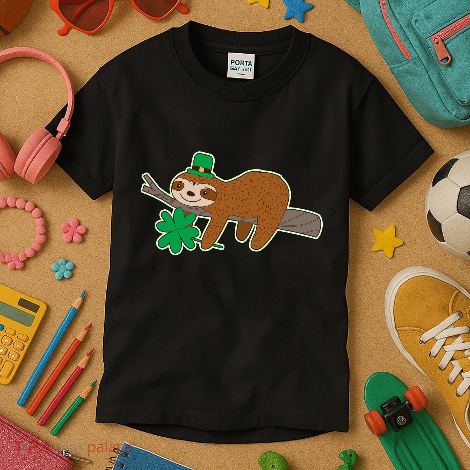 Cute Funny St Patrick's Day Sloth Kids T-Shirt