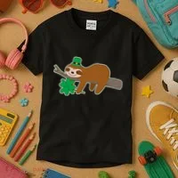Cute Funny St Patrick's Day Sloth Kids T-Shirt thumb 3