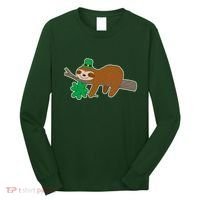Cute Funny St Patrick's Day Sloth Long Sleeve Shirt thumb 0