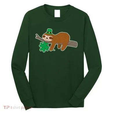 Cute Funny St Patrick's Day Sloth Long Sleeve Shirt