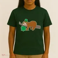 Cute Funny St Patrick's Day Sloth T-Shirt thumb 4