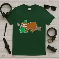 Cute Funny St Patrick's Day Sloth T-Shirt thumb 5