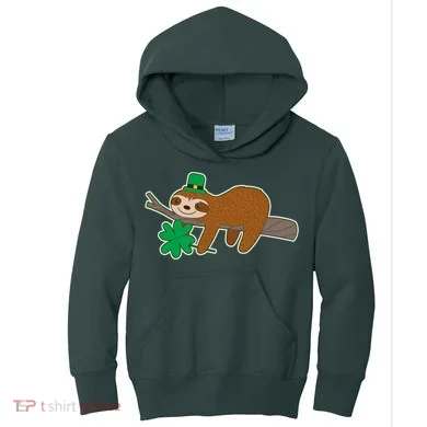 Cute Funny St Patrick's Day Sloth Kids Hoodie
