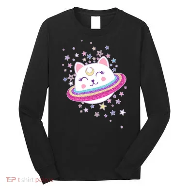 Cute Galaxy Saturn Cat Long Sleeve Shirt