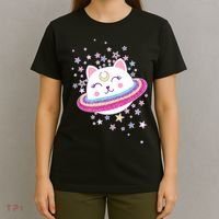 Cute Galaxy Saturn Cat  T-Shirt thumb 4