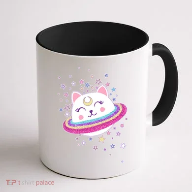 Cute Galaxy Saturn Cat Coffee Mug back