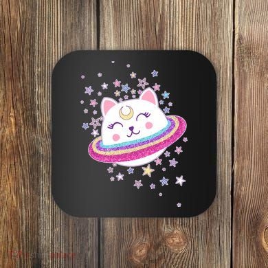 Cute Galaxy Saturn Cat  Coaster