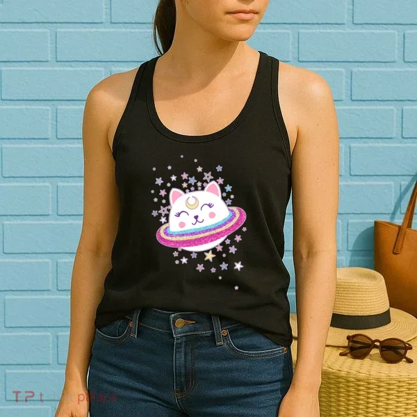 Cute Galaxy Saturn Cat  Women's Tank Top