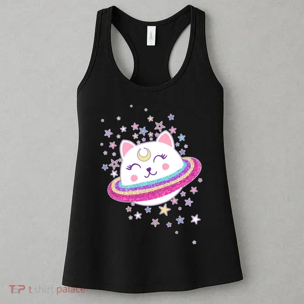 Cute Galaxy Saturn Cat  Women's Tank Top