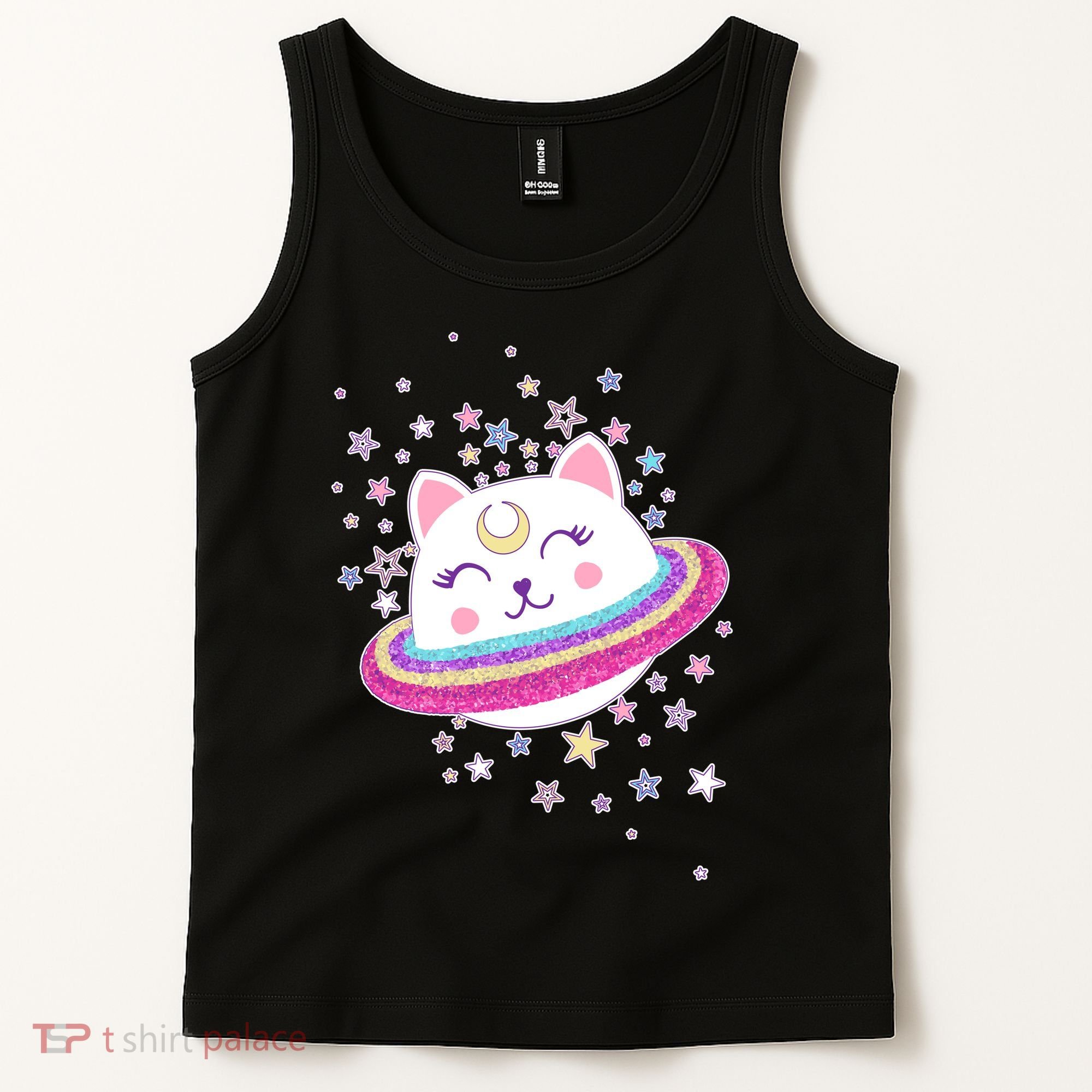 Cute Galaxy Saturn Cat  Tank Top