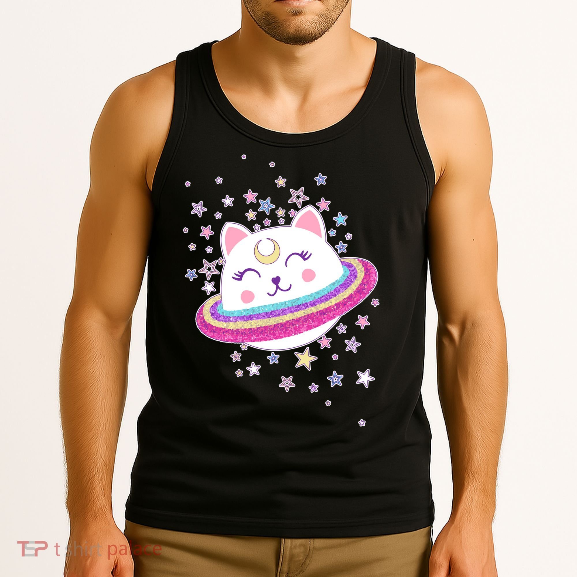 Cute Galaxy Saturn Cat  Tank Top