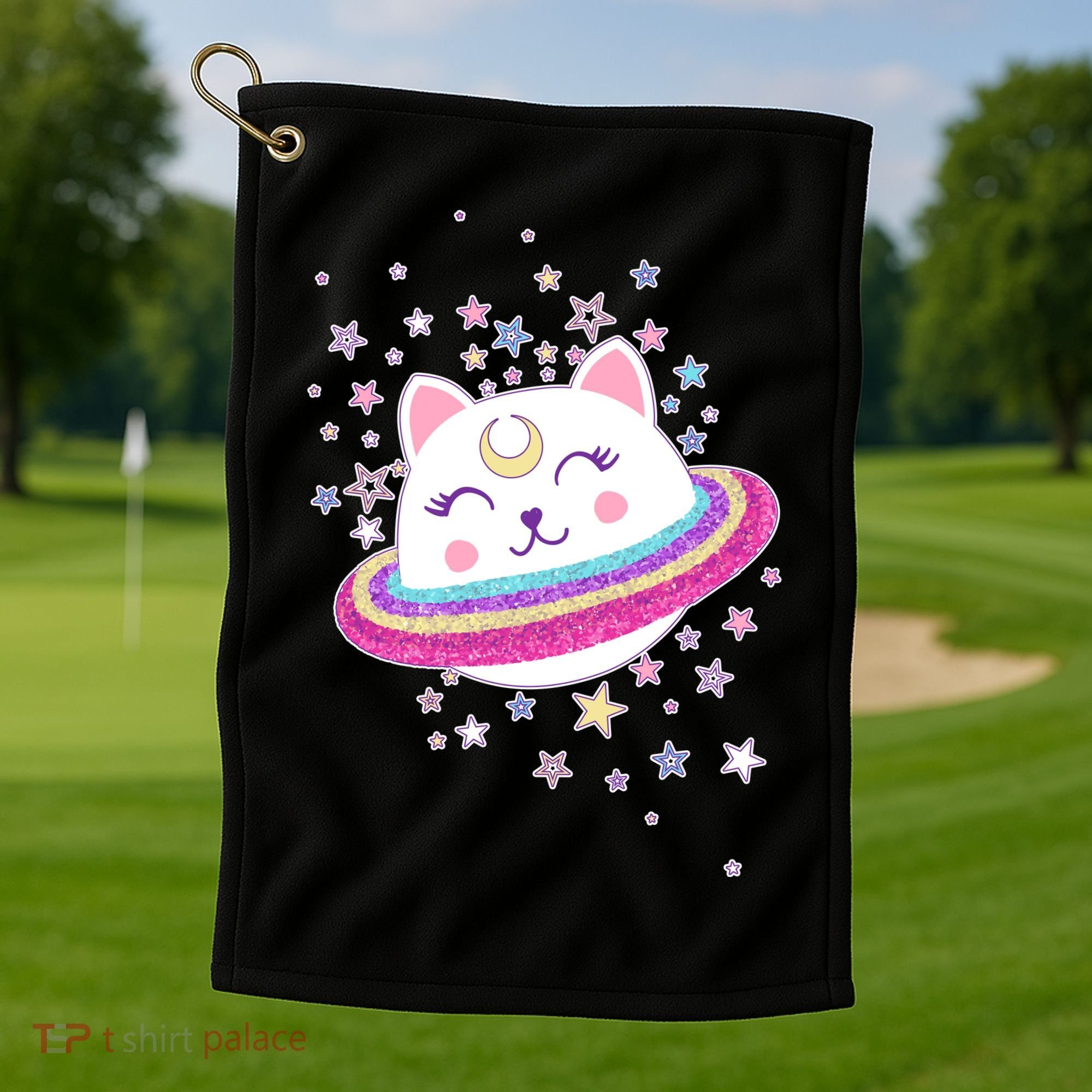 Cute Galaxy Saturn Cat  Golf Towel