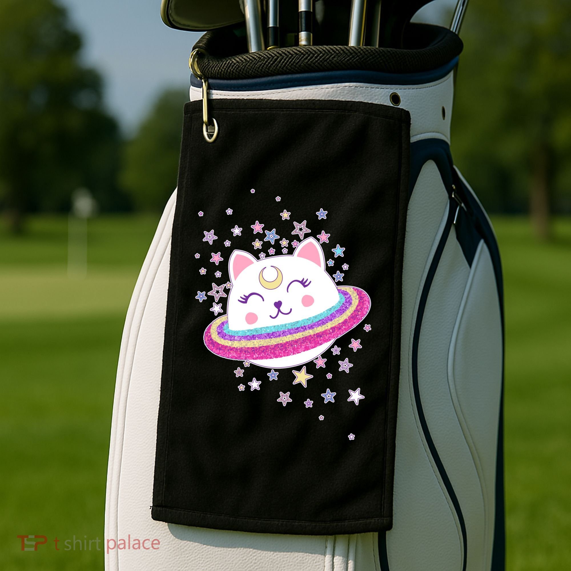 Cute Galaxy Saturn Cat  Golf Towel