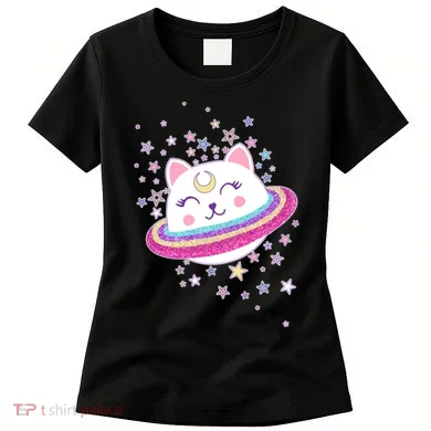 Cute Galaxy Saturn Cat Women's T-Shirt