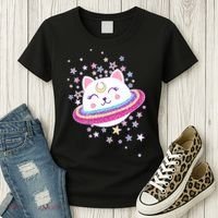 Cute Galaxy Saturn Cat  Women's T-Shirt thumb 3