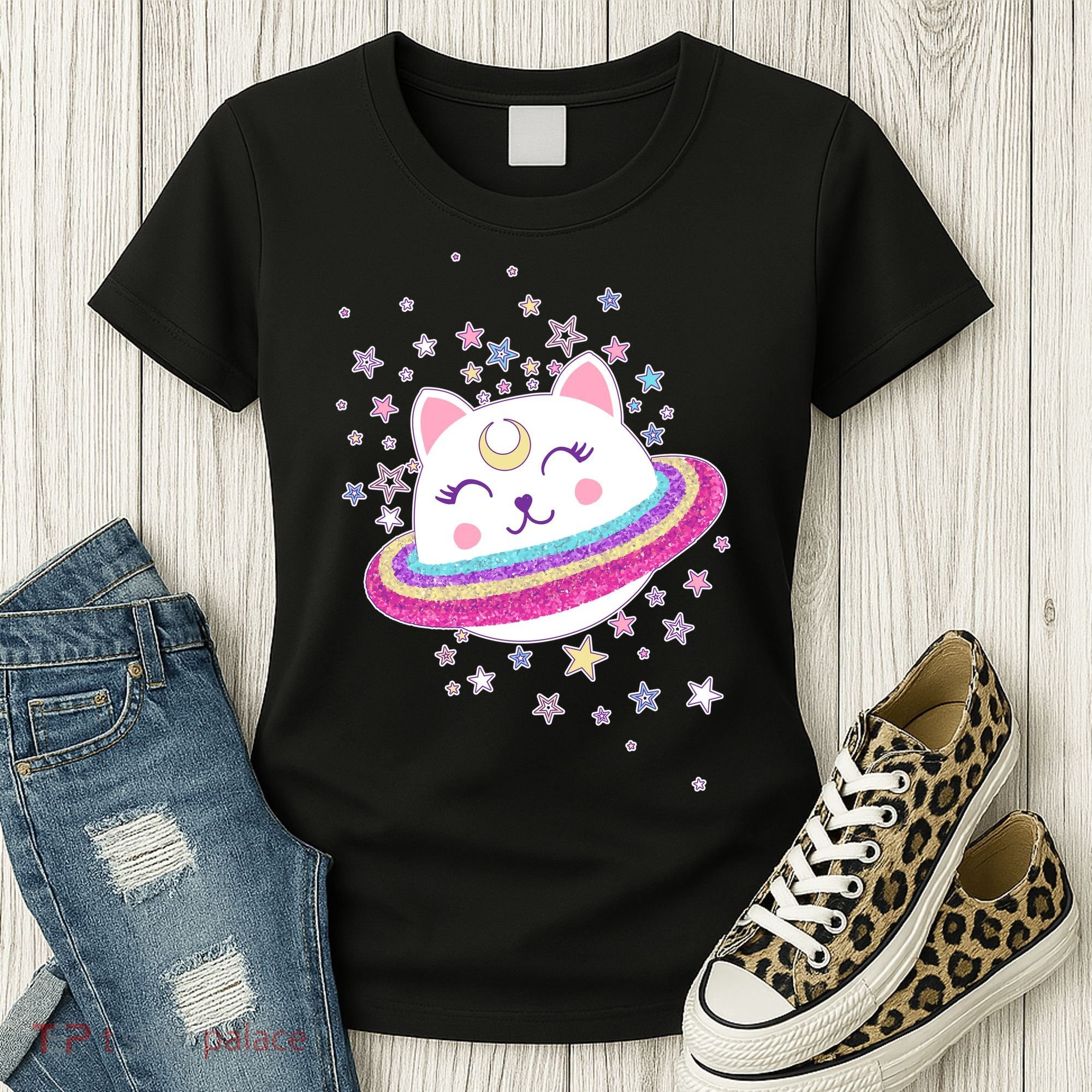 Cute Galaxy Saturn Cat  Women's T-Shirt